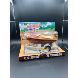 Chevron Cars C.C. Boat N Trailer Vintage 1999 Floating Toy Red Wood Style New